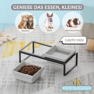 Підвищена годівниця для котів та собак сірого кольору, з підставкою, з подвійної кераміки, 2 x 280 мл