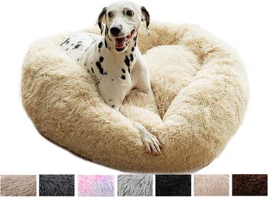 Кругле ліжко для собак та кошенят, м'яке, пухнасте, L (Бежевий, 80 см)