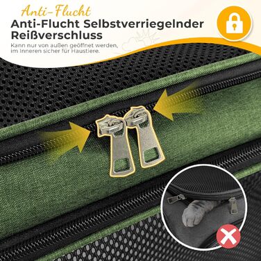 Транспортна сумка для кота/собаки до 5 кг, складана, з плечовим ременем, 50 x 34 x 34 см, зелена