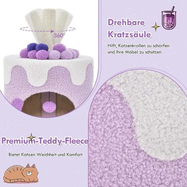 Кігтеточка GYMAX для котів, будиночок-кігтеточка, кігтеточний комплекс з будиночком, іграшками, 37x37x67 см (фіолетовий)