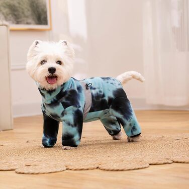 Зимовий теплий одяг для собак, флісовий комбінезон з регульованими лапами та D-подібним кільцем, для маленьких собак, колір Батик Блакитний, розмір S