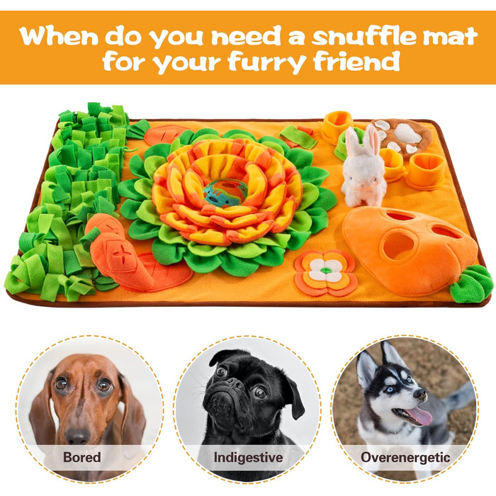 Schnüffelmatte для собак маленьких та середніх порід з іграшками-кринками та морквою (74,5 x 48,9 см), м'яка, довговічна, для пошуку їжі та носової роботи