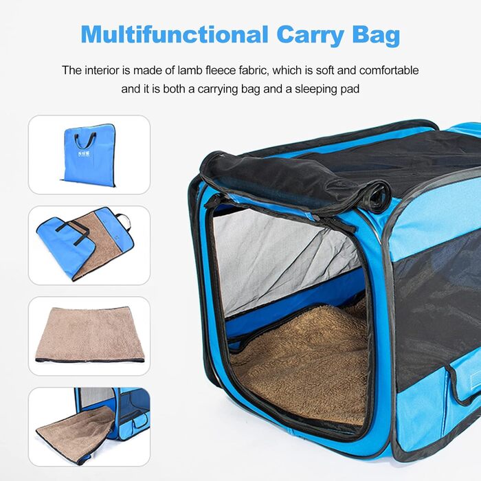 Складана переносна переносна коробка для собак Ergocar для автомобіля, блакитна, з підстилкою з флісу