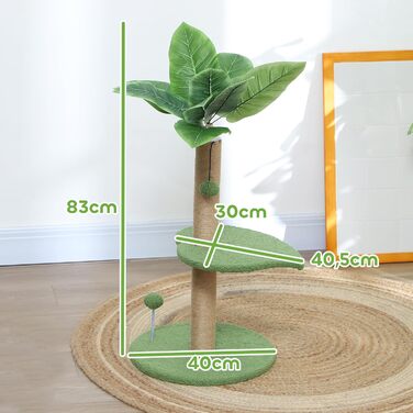 Дряпка для котів PawHut - Кліматичний комплекс з дряпальною колоною, іграшками та платформами, 83 см, зелений