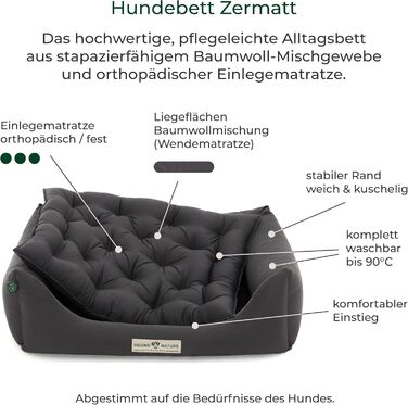 Ортопедичне ліжко для собак HOUND & NATURE Zermatt, корзина для собак середніх порід з високим бортиком, м'яке собаче ліжко з подушкою, яку можна прати (M - 95x70 см, сірий)