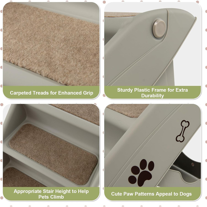 Сходинка для тварин SOARS: 4 сходинки, килимок з повсті, для котів та собак до 60 кг, антиковзка, для ліжка, авто, дивану (сірий)