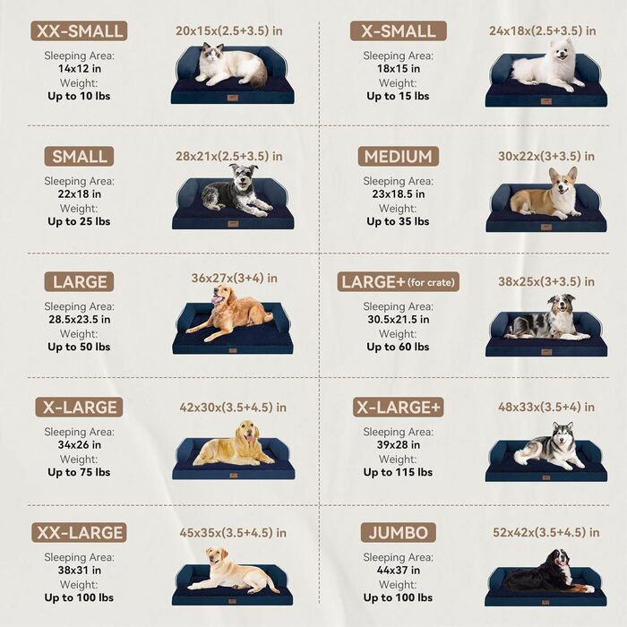 Велике ортопедичне собаче ліжко з водонепроникним покриттям – знімний чохол, Memory Foam – підтримка шиї, диван-ліжко для великих собак – XXL, блакитний колір, 114 x 89 x 20 см