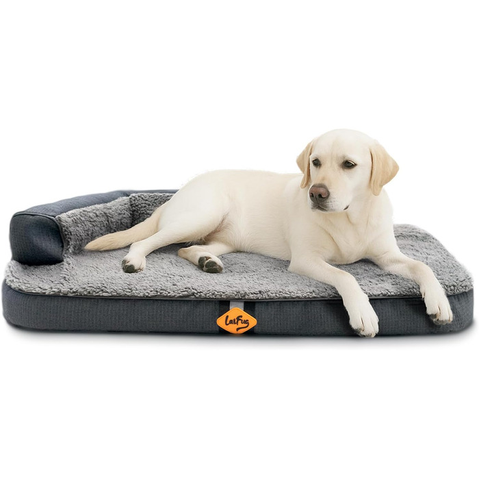 Ортопедичне ліжко для собак Laifug з memory foam, вологостійке, знімний чохол, неслизьке дно, сіре – для літніх та хворих собак