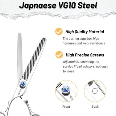Професійна шерсть для собак 7 дюймів, японська сталь VG10, 50 зубців, безпечна, безшумна, тупа насадка, 30% розрідження, для собак та котів