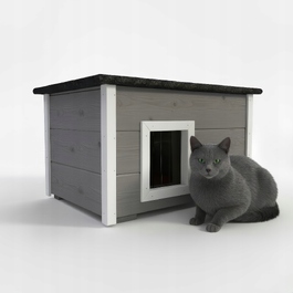 Будник для котів Pethouse утеплений, дерев'яний, сірий, 48x66,5x40 см
