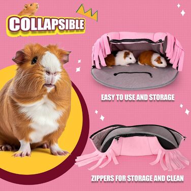 Туннель для морських свинок ONEJU, 2-сторонній, для гри, миючий, з блискавкою, рожевий та сірий