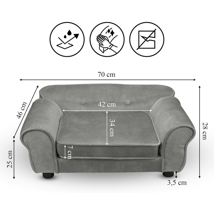 Диван для домашніх тварин MG Design сірого кольору – міцний дерев'яний каркас, м'яке оздоблення, легкий у догляді – диван для собак та котів, готовий до використання.