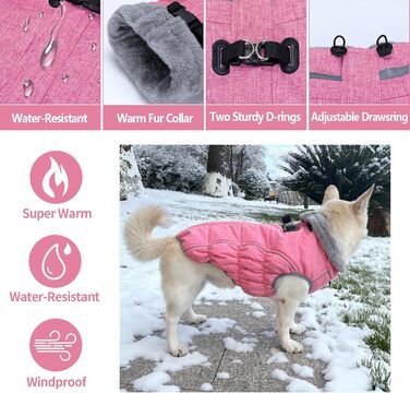 Водонепроникний та вітронепроникний теплий зимовий накид для собак, розмір M (рожевий, XL), з інтегрованою шлейкою, для цуценят та маленьких/великих собак