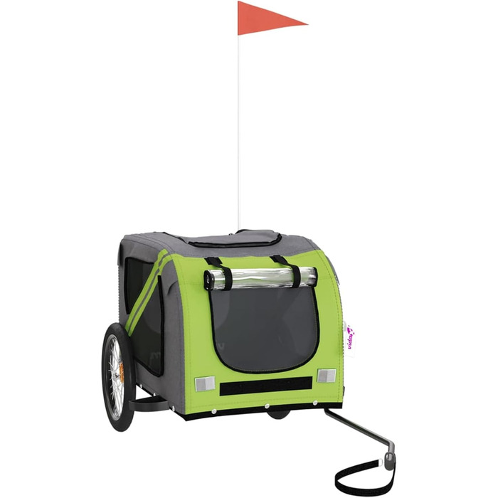 Фургон для собак Fasba: велосипедний причіп для собак, котів та інших тварин з відбивачами та прапорцем. Зелено-сірий, матеріал: оксфордська тканина та метал.