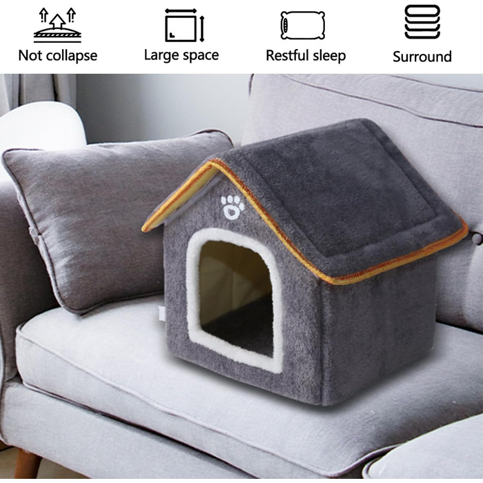 Кімната для домашніх тварин Galatée: тепле ліжко-печера для котів, миле складне котяче будиночок, зручне ігралу для собак, цуценят, кошенят та кроликів (M, сірий)