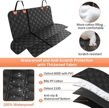 Захист для заднього сидіння автомобіля для собак KYG, водовідштовхувальний, знімний, сумісний з Isofix, 128x58x45 см