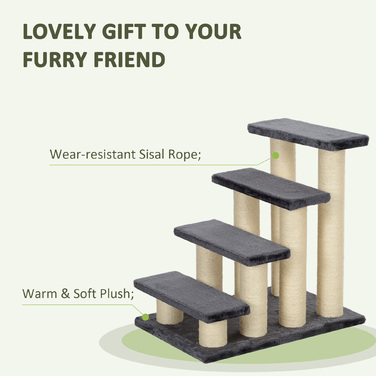 PawHut Pet Stairs 4-ступінчасті сходи для собак і сходи для кошенят, м'який плюш, сірий, 60x40.5x59см | Аосом