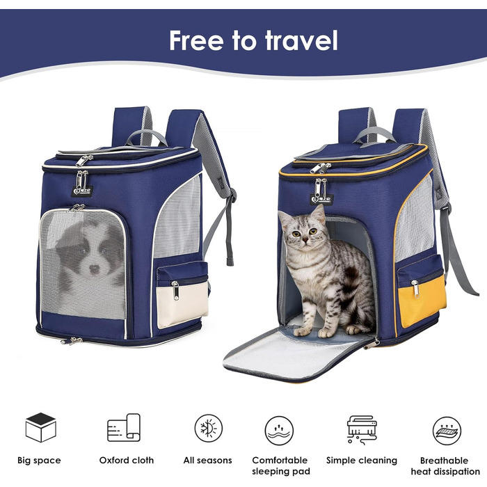 PETCUTE Рюкзак для собак і котів, дихаючий, з висувною підстилкою, прозоре вікно, складний, з запобіжним тросом, для подорожей, Малахіт-зелений + Білий (Блакитний + Білий)