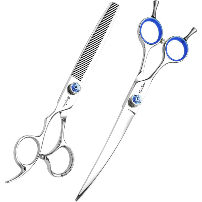 Ножиці для грумінгу собак та котів, 7 дюймів, ліва рука, 30° вигин, професійні, японська сталь VG10, 50 зубів, безпечна тупа накінечник, тонкі леза