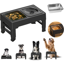 Підвищений годівниця для собак з регульованою висотою, 1600 мл, нержавіюча сталь, антизадушливий та повільне годування, для собак маленьких, середніх та великих порід