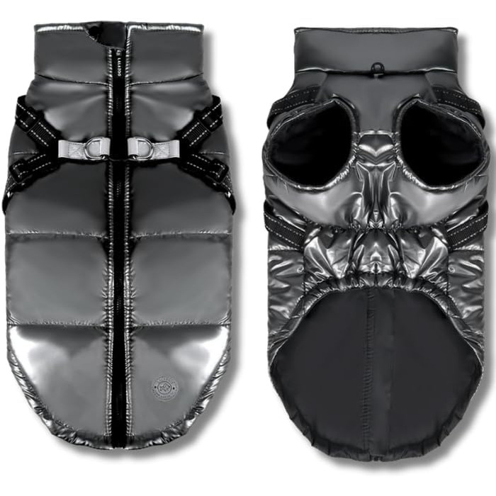 Водонепроникна куртка для собак 2-в-1 зі вбудованим шлейкою – зимова куртка з відбиваючими елементами для собак маленьких, середніх та великих порід – вітронепроникна, зручна та легка у догляді, сіра, розмір S