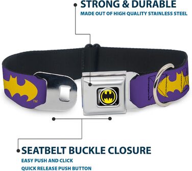 Ошийник для собак Buckle-Down Batman чорний/сріблястий, ліцензія DC Comics