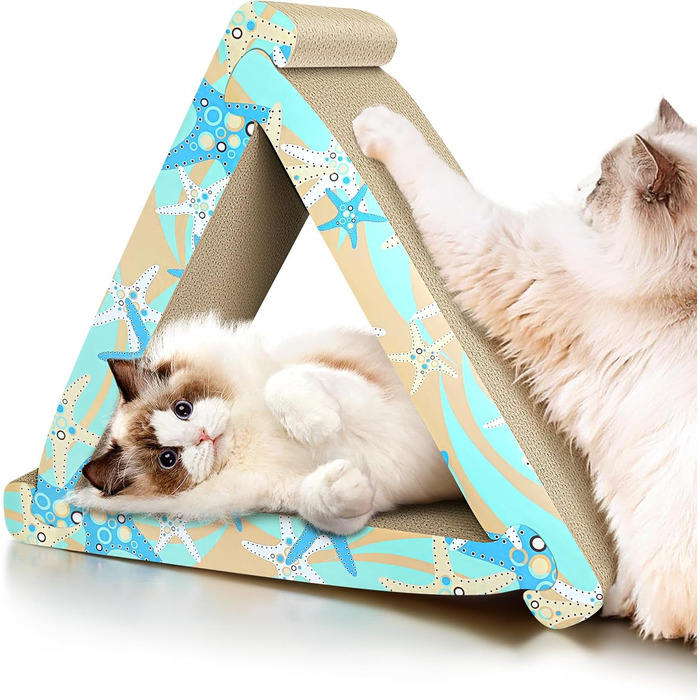 Кігтеточка RUMUUKE Трикутна 3 в 1 з гофрокартону для котів, з котячою м'ятою, блакитний морський звіз