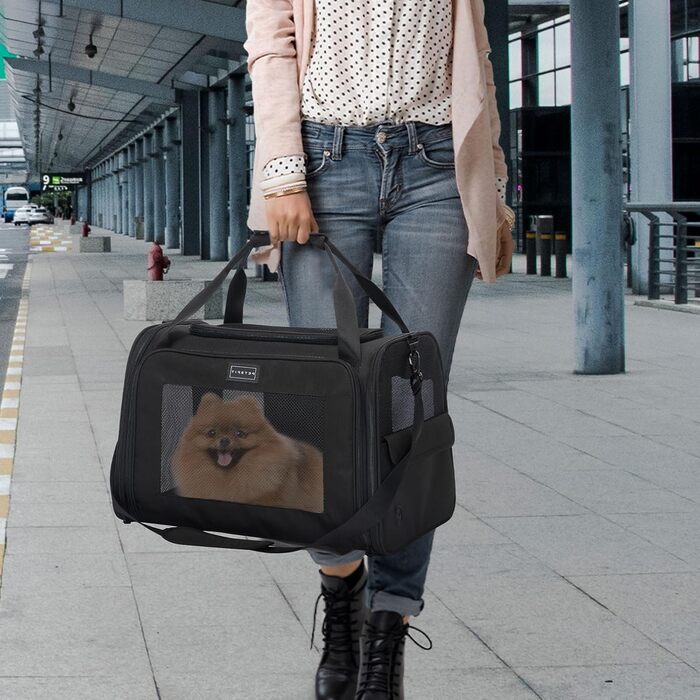 Транспортна сумка для котів та собак Petsfit - складана переноска для тварин з м'яким килимком, 47.5 x 33 x 33 см, чорна