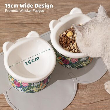 Котло propositions для котів TIGOADT: керамічна миска з підставкою, широка та нахилена, проти блювоти, для кошенят та літніх котів (блакитно-білий візерунок, квітковий візерунок)
