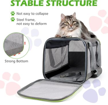 Транспортний бокс для котів Lannvan, до 6,5 кг, складний, з підстилкою, для собак та котів, дихаючий, для подорожей, авто, до ветеринара (45x30x30 см, сірий)