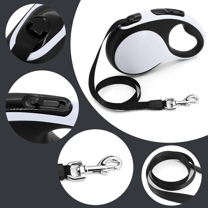 Леєнка для собак MoYouno 8 м з відтягувачем та тримачем для пакетів, чорна