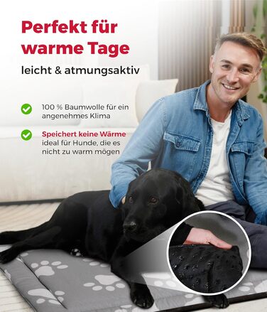 Літня собача ковдра HS-Hundebett® з бавовни з наповнювачем та антиковзким покриттям XS – М'яка собача ковдра для літа – Працює в пральній машині та довговічна – Легка літня ковдра для собак – Виготовлено в Німеччині (Лапа Антрацит, 95x135 см)
