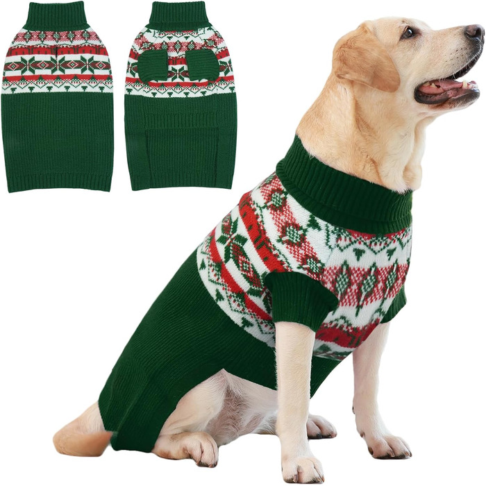 Світер для собак IECOii XXXXL, великий розмір, теплий зелений светр-рогалик для німецької доги, добермана та інших великих порід