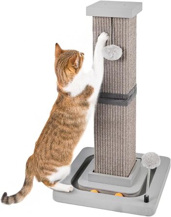 Котячий стовпчик для дряпання Carla з іграшками - інтерактивна котяча іграшка для самостійних занять. Висота 82 см, діаметр 20 см. (Антрацит, 33 x 33 x 67 см)