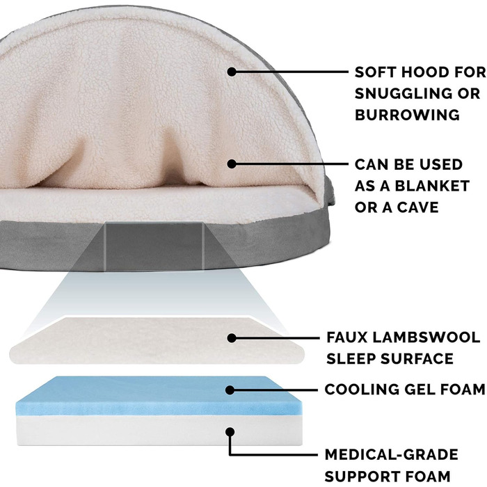 Крісло-ліжко для собак Furhaven, з гелевим охолодженням, кругле, для великих собак, знімний та пральний чохол, до 36,3 кг, Sherpa та замша, 111,8 см, імітація овечої шкури та замша, сірий, 112 x 112 x 8 см, гелевий пінопласт