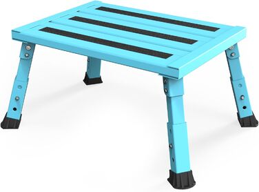 Алюмінієва розкладна сходинка-підставка, 300 кг, 3 сходинки, регульована висота, широка антиковзна поверхня, для автодому, саду та сходинок для собак, легка та складна (Блакитна)