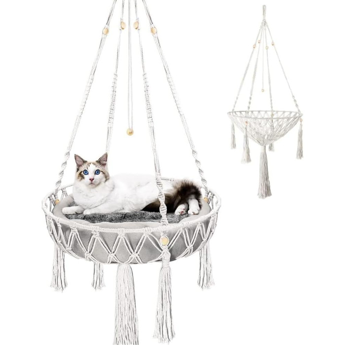 Гамак для кота Nicoone Katze, бавовна, підвісне ліжко для кота, гамак для вікна, гніздо для кота, підвісна котяча ліжечко, білий, 45 см