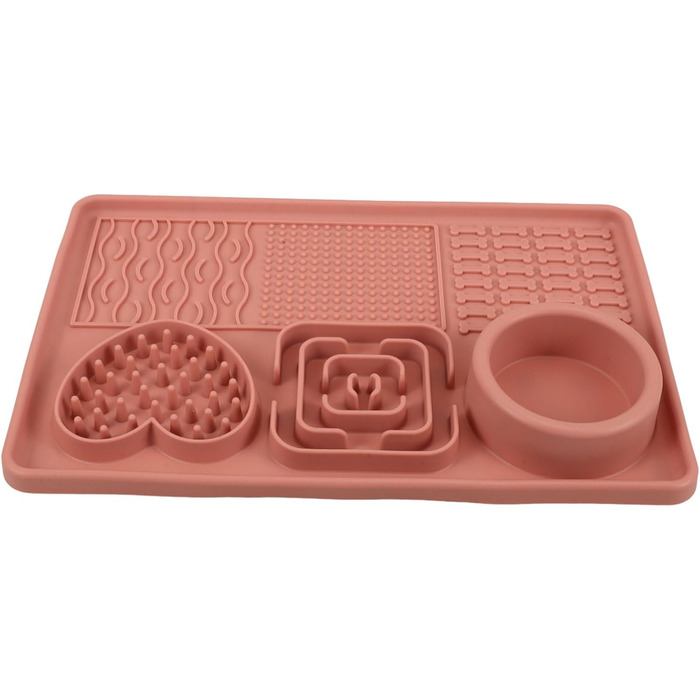 Килимок для собак та котів з силікону з присосками, анти-слизький, для повільного годування, рожевий, великий
