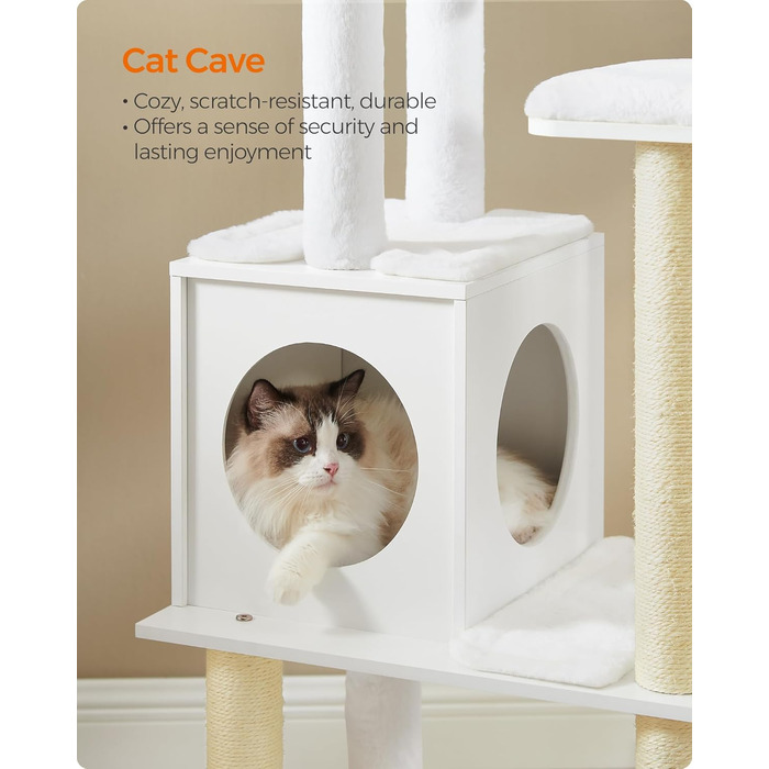 Кігтеточка Feandrea WoodyWonders для котів, багатоярусна, сіра, з подушками, 22.8 x 15.7 x 65 см