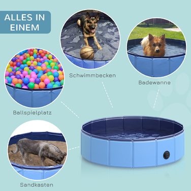PawHut Dog Pool Надійний дитячий басейн для собак, басейн з ПВХ+дерева, блакитний, Ø80xH20 см, літні розваги| Аосом