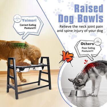 Підставка для годівлі собак з регулюванням висоти, дерев'яна, з двома мисками з нержавіючої сталі, нахил 15°, регулювання по висоті в 3 положеннях