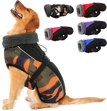 Водонепроникний зимовий одяг для собак - тепла куртка для собак, одяг для маленьких, середніх та великих собак, пуловер для собак з безпечними світловідбиваючими смугами для лабрадорів, чихуахуа, французьких бульдогів, 3XL, помаранчевий камуфляж