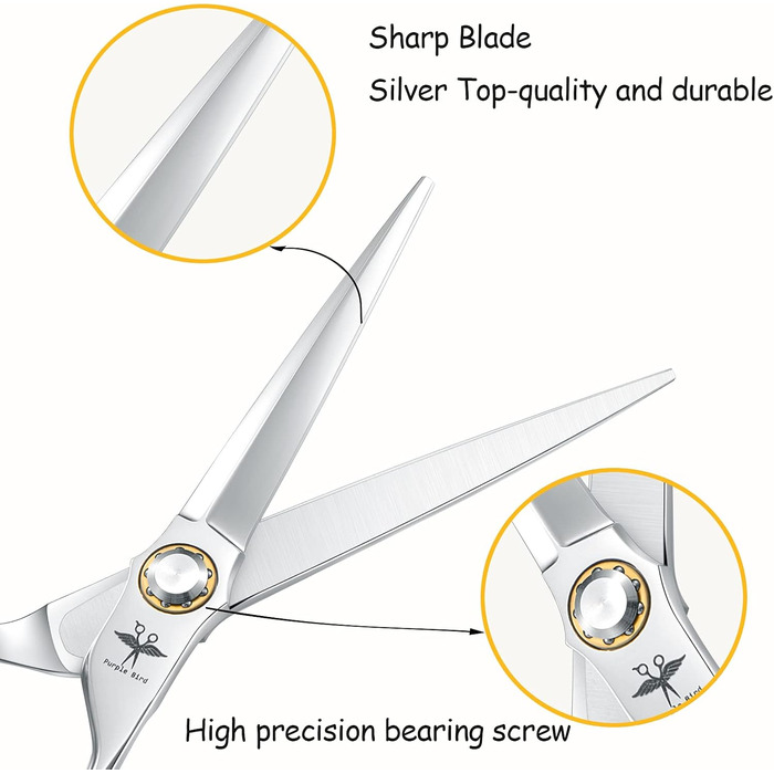 Професійна перукарська ножиця PURPLEBIRD 6 дюймів для стрижки та филирування, з японської сталі 440C, для жінок та чоловіків