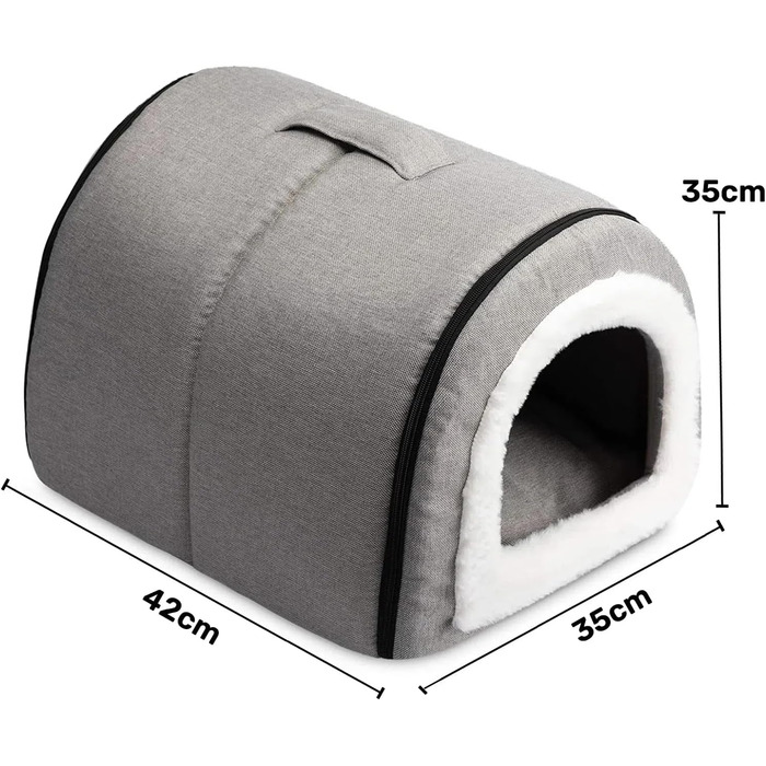 Кігтеточка-ліжко для котів та маленьких собак Hollypet, сірий колір. Зручне ліжко-печера з льону 2-в-1, тепле гніздо для котів та собак.