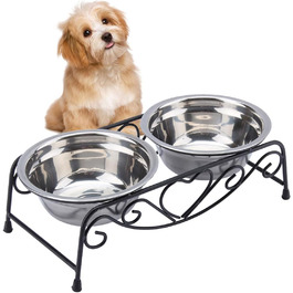 Підвищені годівниці для собак та котів з нержавіючої сталі з подвійними мисками та стійкою