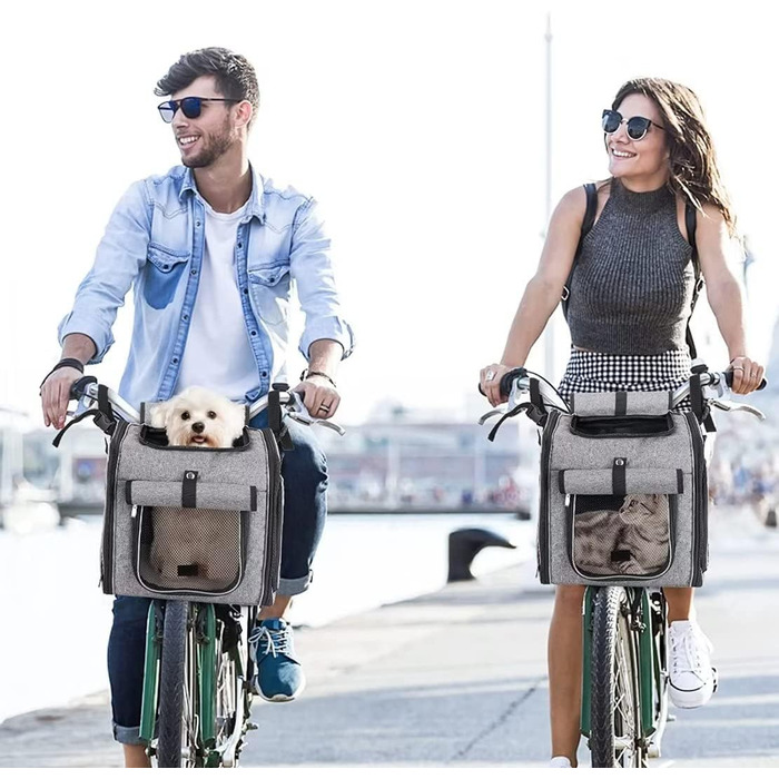 XXXLION Кошик на велосипед для собак, переноска-рюкзак для тварин з сітчастими віконцями, для собак, котів, цуценят, з регульованими ременями, сумка-тримач, для переднього колеса та автокрісла