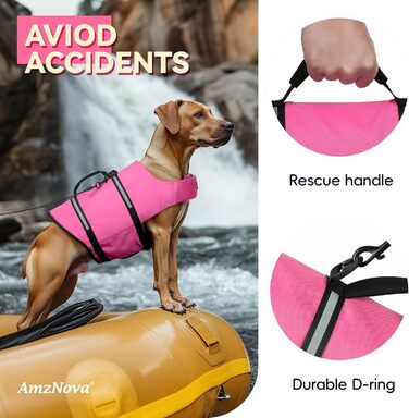 Жилет рятувальний для собак AMZNOVA Rip Stop, рожевий, XL (79-97 см)
