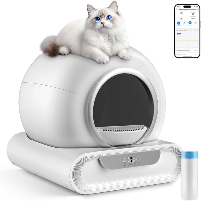 Автоматичний лоток для котів XXL з самоочищенням, з управлінням через додаток, датчик безпеки, велика місткість, для кількох котів (закритий)