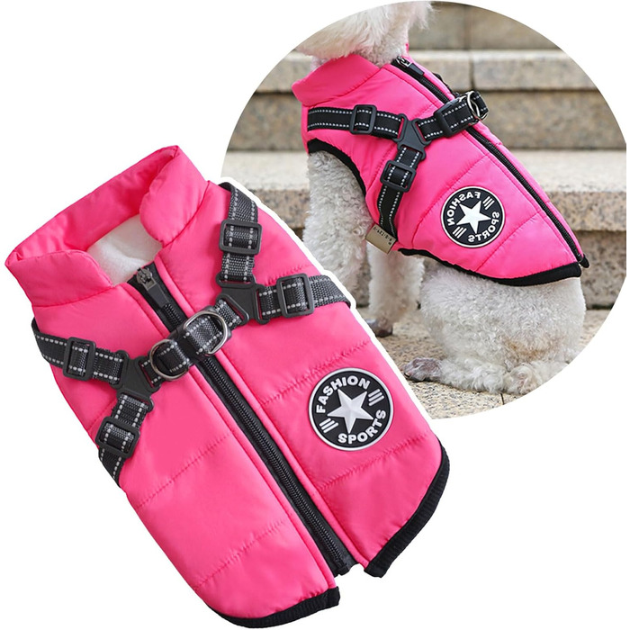 Зимовий теплий одяг для собак з шлейкою, рожевий (XXL, 5.4-9.5 кг)