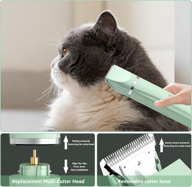 Машина для стрижки собак та котів 4-в-1, з 4 насадками, триммер для лап, точилка для кігтів, вологостійка, для тіла, обличчя, зеленого кольору